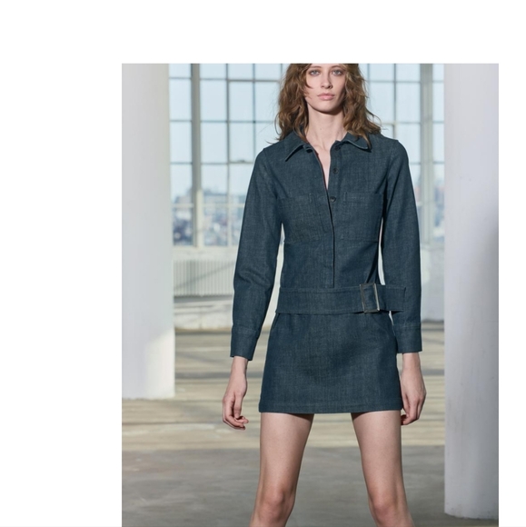 Zara Denim Blue Belted Dress Size XS - Picture 7 of 16